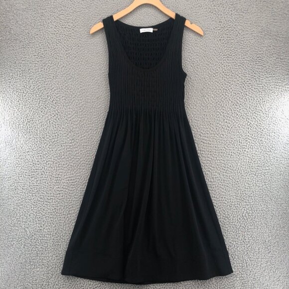 Calvin Klein Dress Womens Small Black Fit & Flare Tank Smocked Travel Knit Mini - Picture 1 of 11